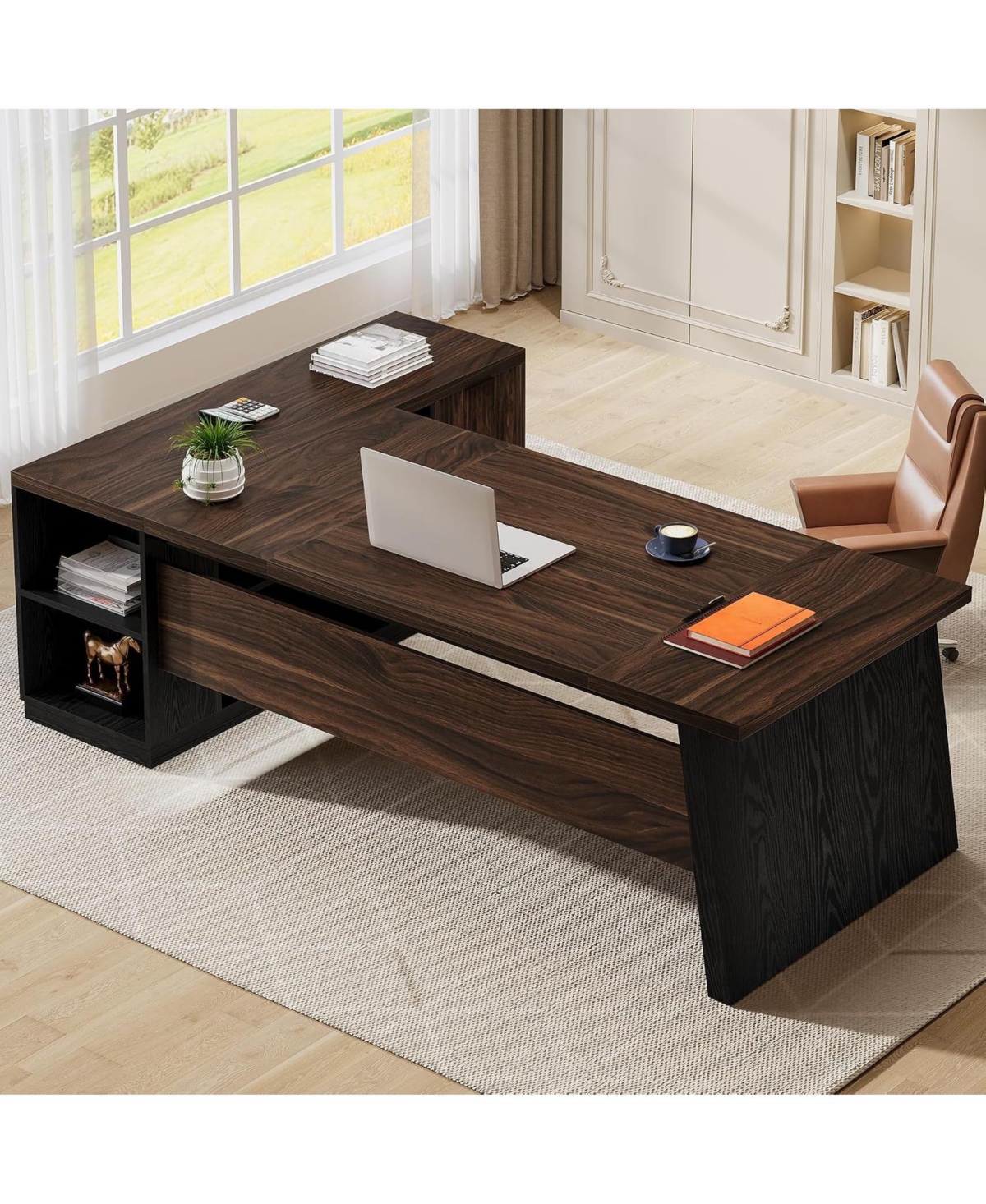 Tribesigns 78" L-Shaped Desk with 2 Drawers and Shelves
