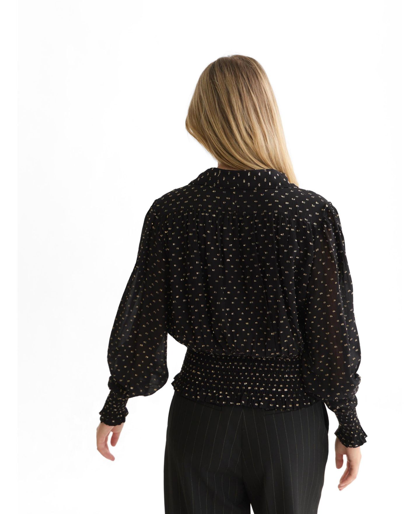 Женский топ SCOTCH & SODA Fil Coupe Smocked V-Neck, цвет: Meteorite — фото 3