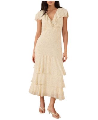 Women's Tiered Ruffle V-Neck Midi Dress