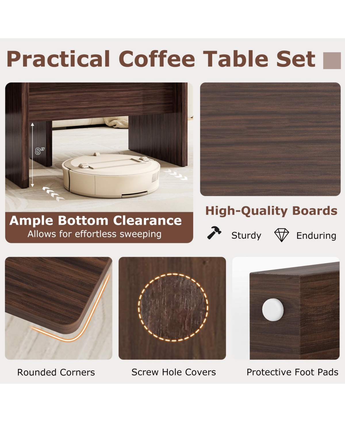 Gymax Modular Coffee Table Set of 2 L Shaped Center Tables for Home Office Apartment