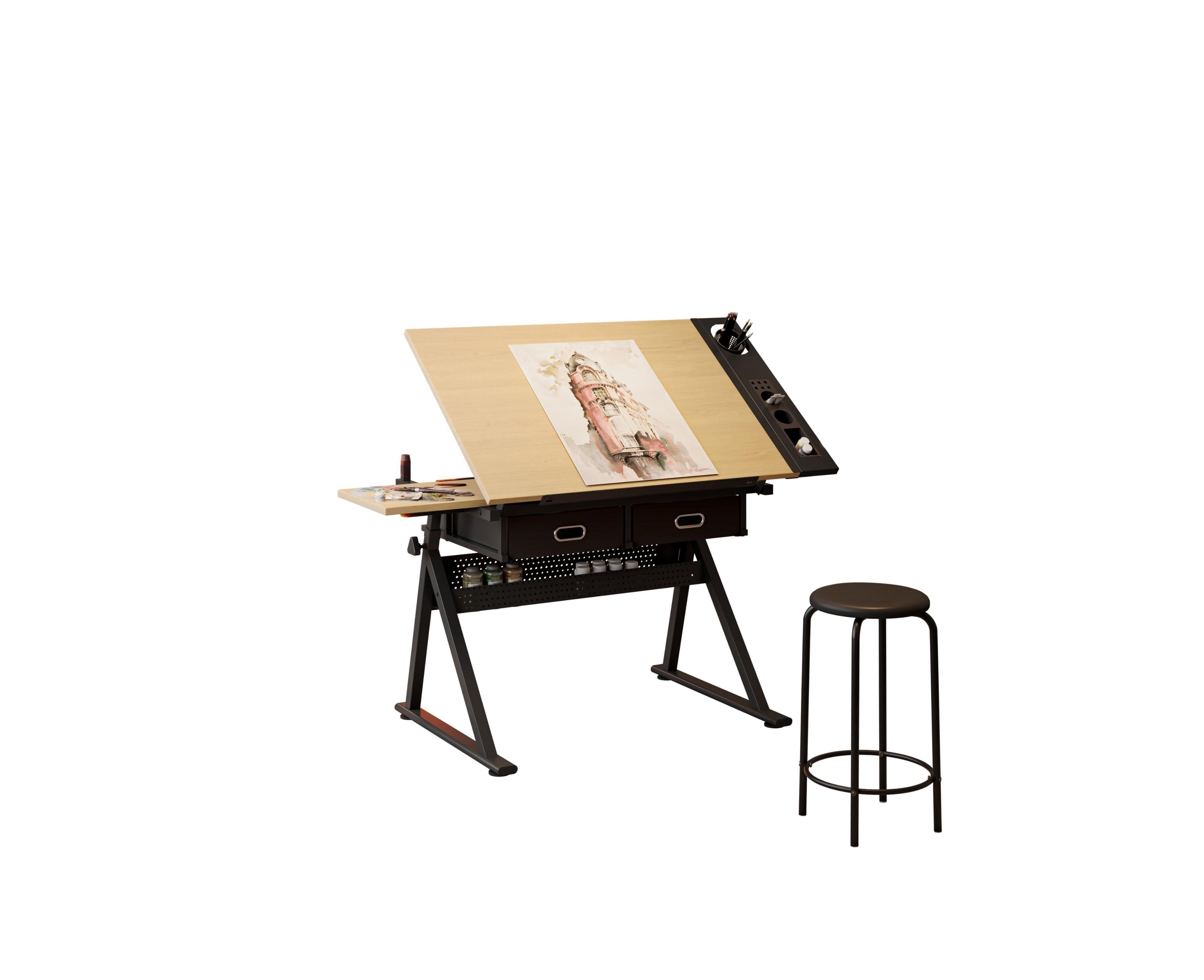 gaomon Professional Height Adjustable Drafting Table with Stool, Tilting Artist Drawing Desk with 2 Drawers, 0-75degree(s) Angle Art Workstation