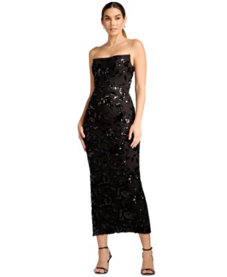 Women's Strapless Corset Sequin Midi Dress