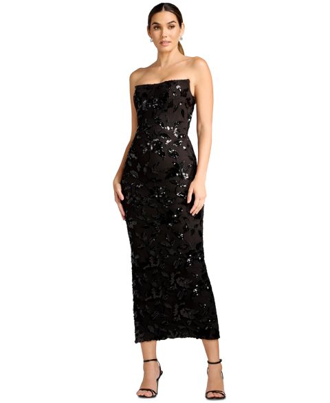 Женское платье Dress the Population Strapless Corset Sequin Midi, цвет: Чёрный / Мокко