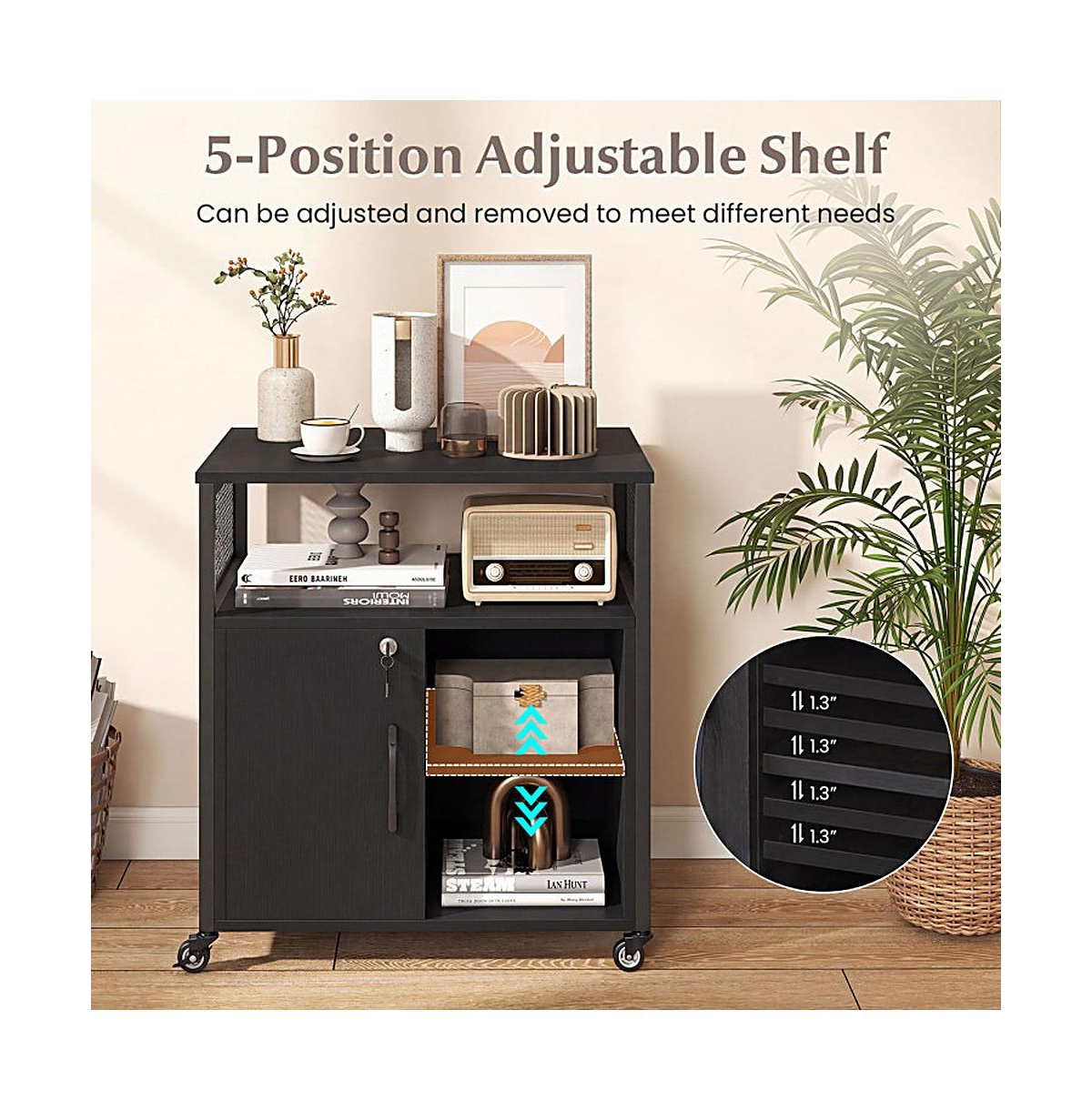 Sugift Mobile File Cabinet with Charging Station and Cable Management Hole