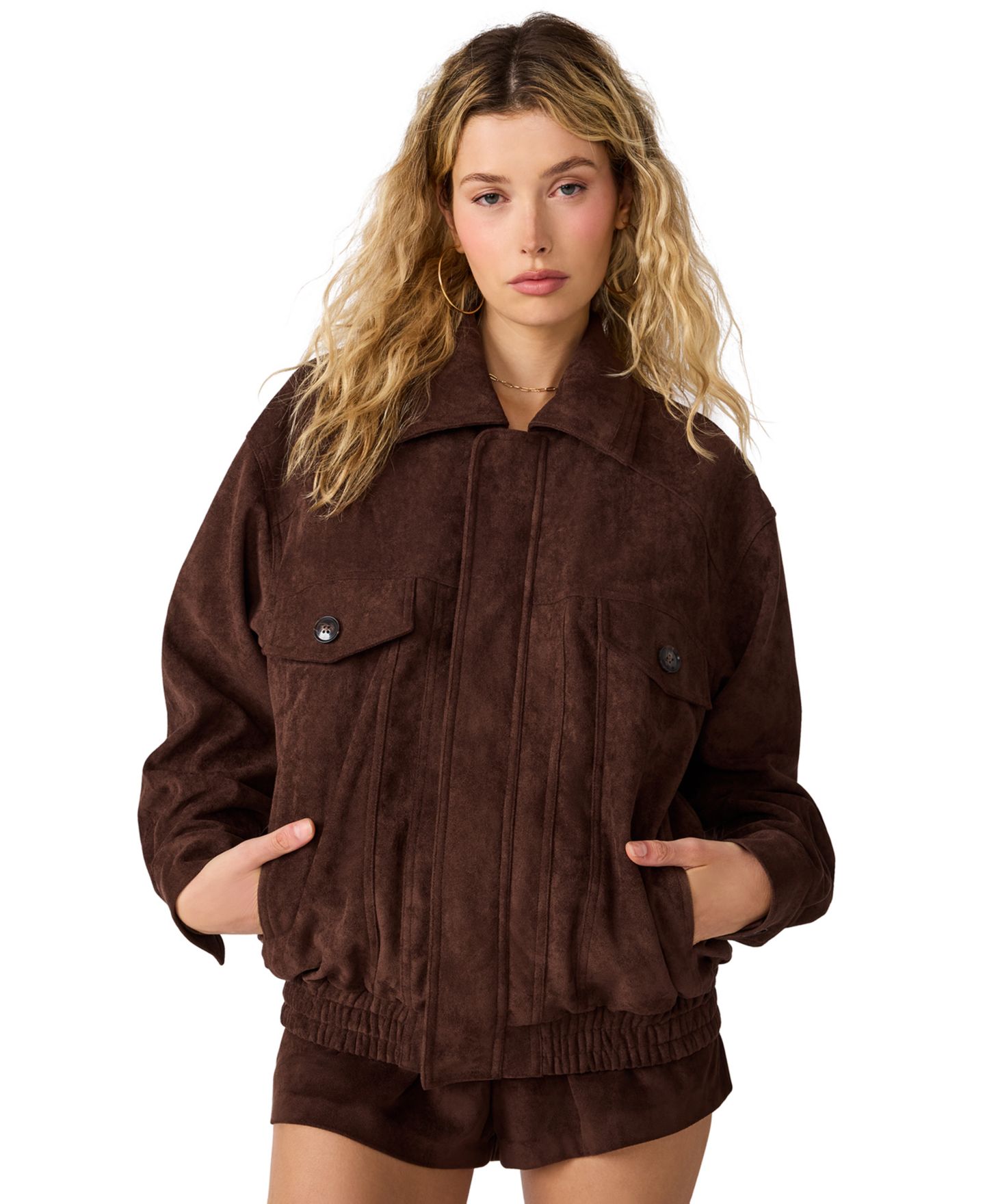 Женская куртка Steve Madden Henson Faux-Suede Bomber, цвет: Тёмный шоколадный — фото 2