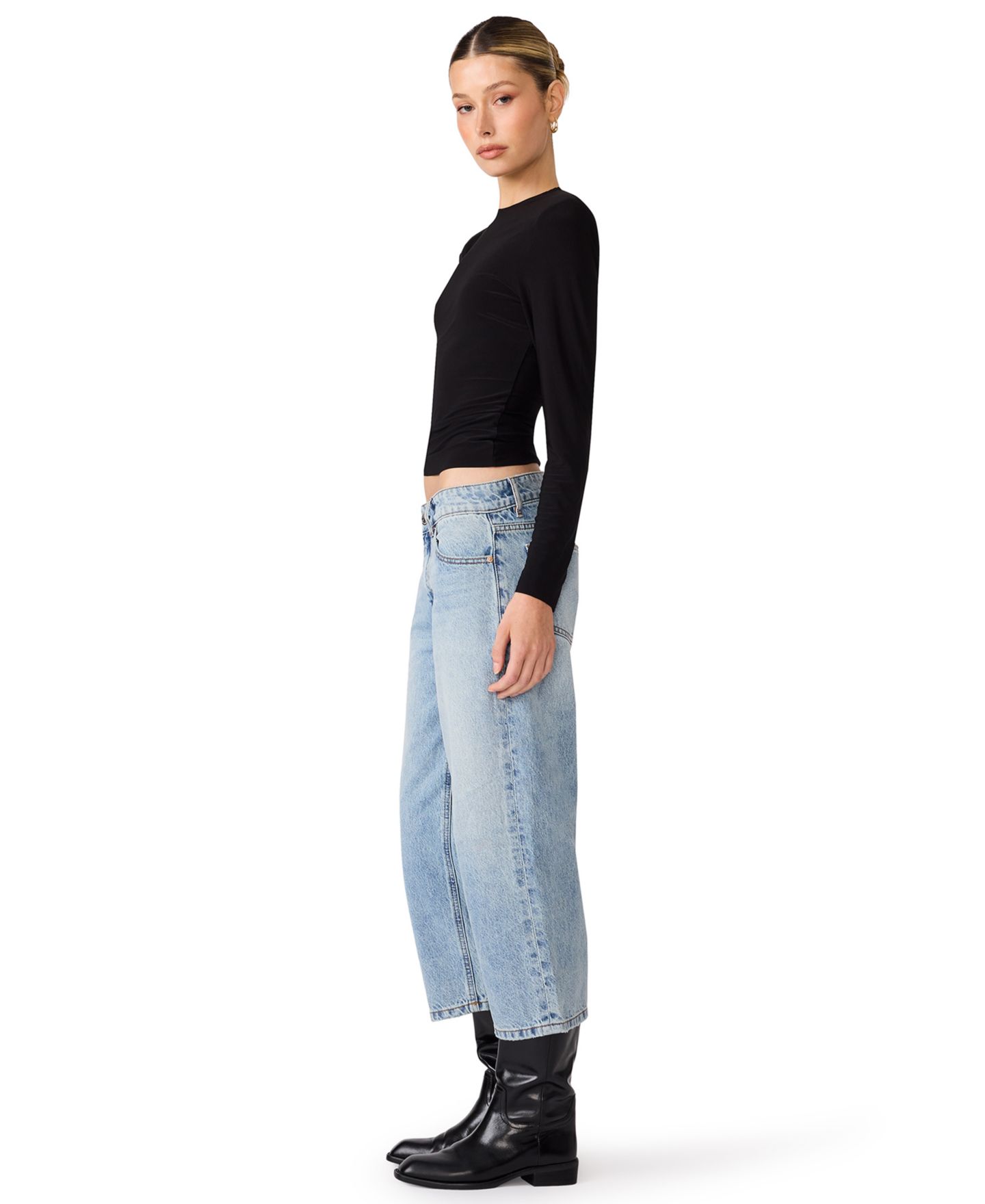 Женский топ Steve Madden Seline Long-Sleeve Padded Shoulder Crewneck, цвет: Чёрный — фото 4