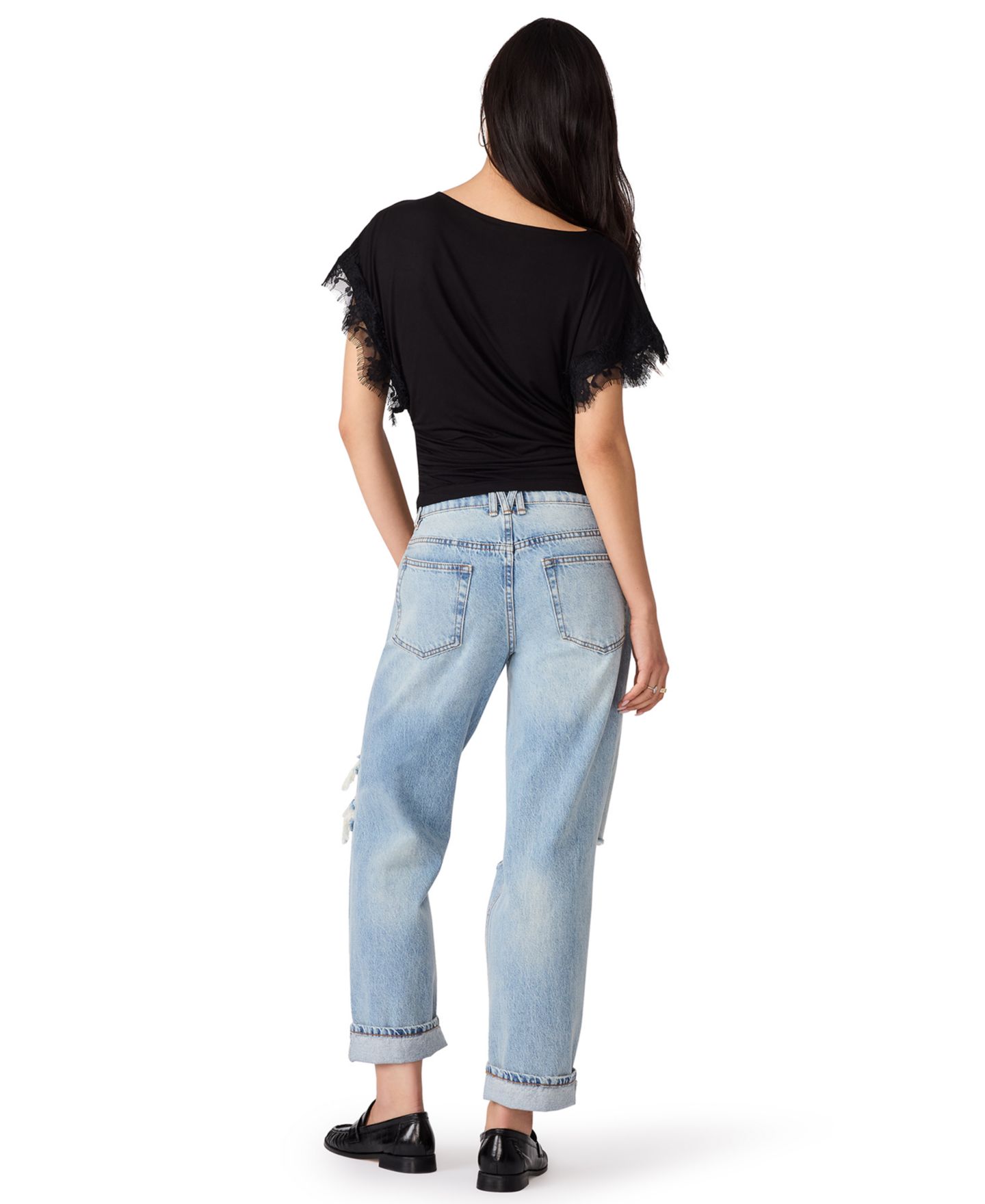 Женский топ Steve Madden Paloma Lace Boat Neck Short-Sleeve Knit, цвет: Чёрный — фото 6