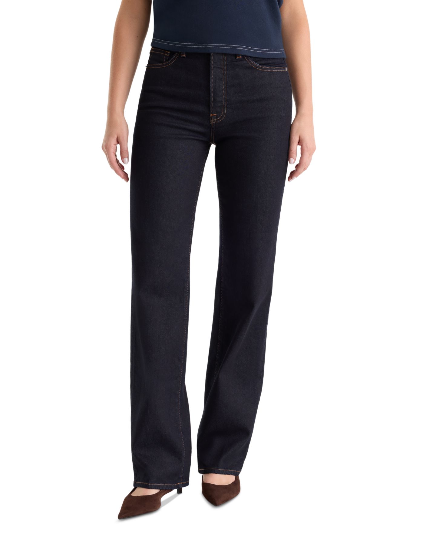 Женские джинсы Good American Petite True Straight High-Waisted, цвет: Rinse — фото 1
