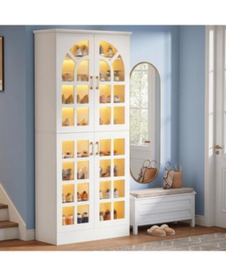 Tall Shoe Cabinet with Doors,Led Lights, 8-Tier,Adjustable