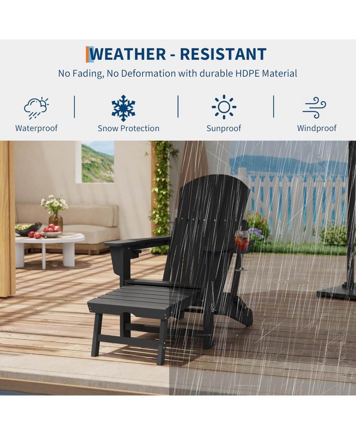 gaomon Set of 2 Hdpe Folding Adirondack Rocking Chairs with Retractable Ottoman, Cup Holders, Weather Resistant for Backyard