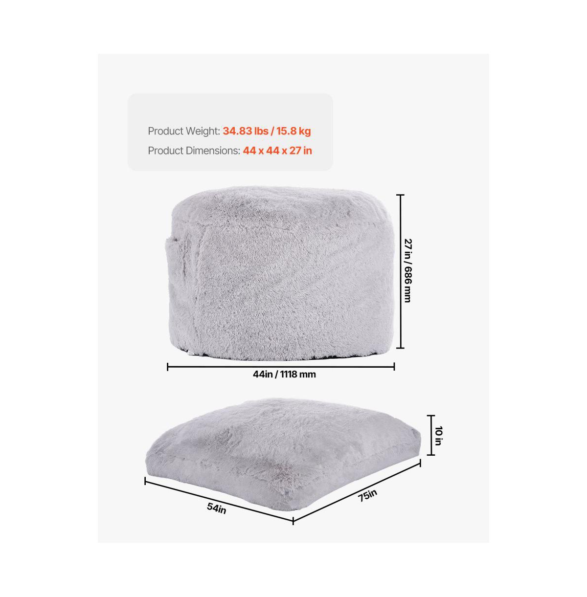 Slickblue Large Bean Bag Chair for Adults with Washable Cover and Side Pocket