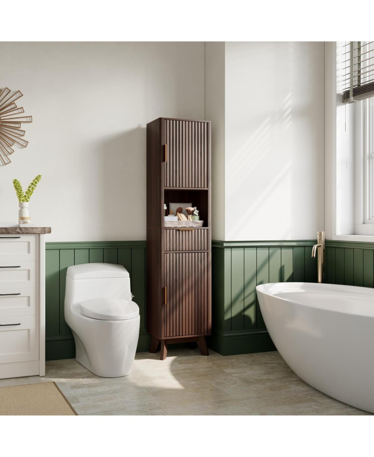 gaomon 67 Inch Tall Narrow Bathroom Storage Cabinet, Freestanding Floor Cabinet with 2 Doors, Drawer and Adjustable Shelves for Bathroom