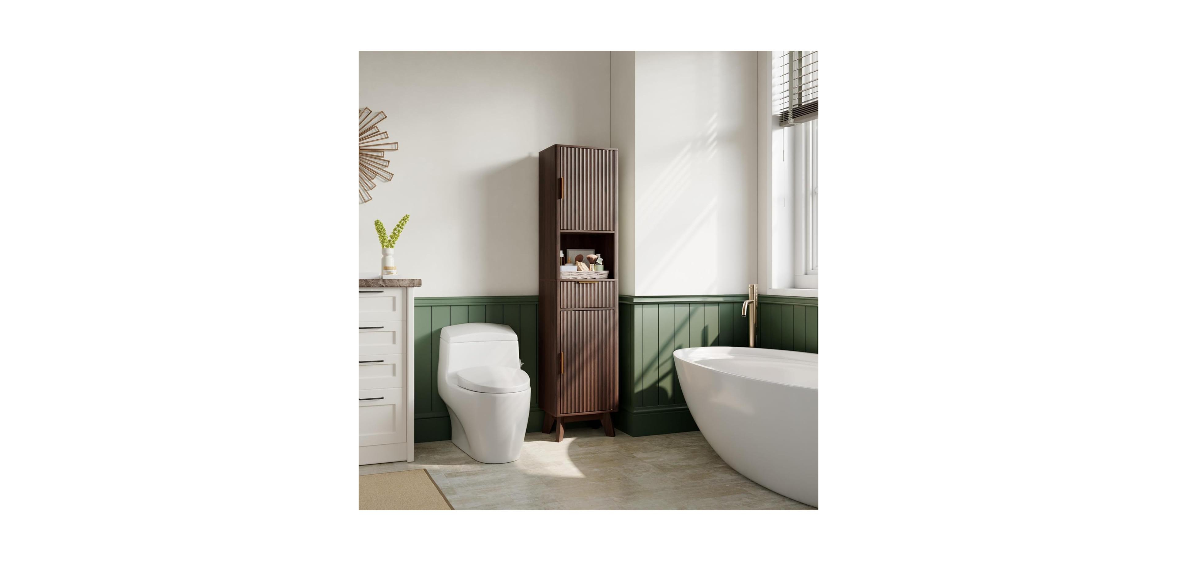 gaomon 67 Inch Tall Narrow Bathroom Storage Cabinet, Freestanding Floor Cabinet with 2 Doors, Drawer and Adjustable Shelves for Bathroom