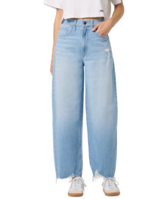 Women's Distressed Barrel Leg High-Rise Wide-Leg Jeans
