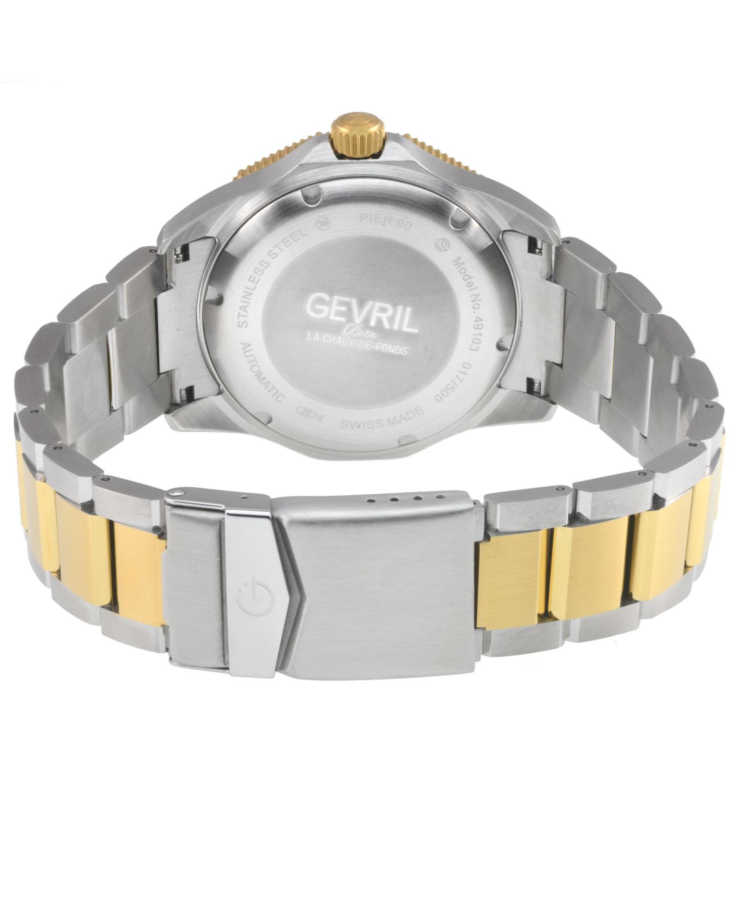 Мужские часы Gevril Swiss Made Pier 90 Swiss Automatic Two tone Stainless Steel Bracelet Watch — фото 2