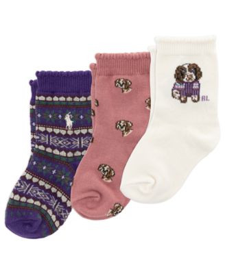 Baby Boys' Fair Isle Festive Dog Print Crew Socks, 3-Pack