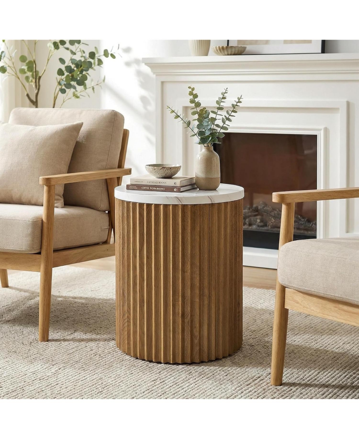 Tribesigns End Table, 23.6-Inch Tall Round Side Table with Faux Marble Tabletop, Drum Shape