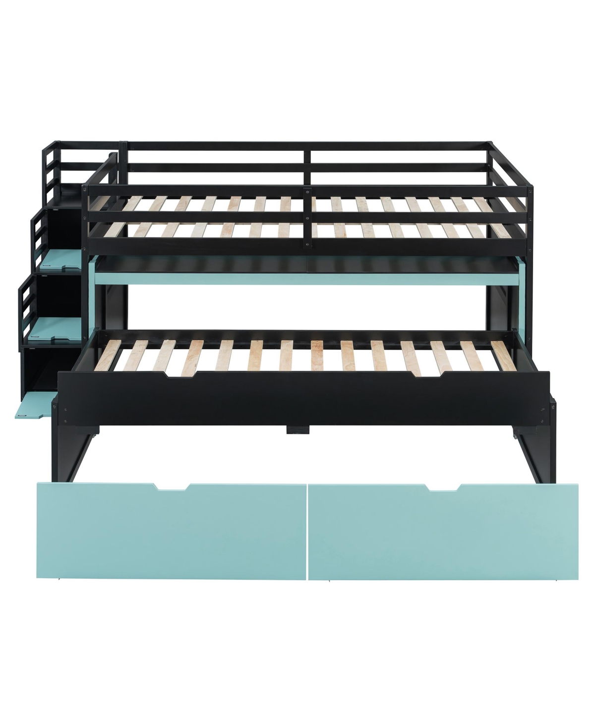 Clihome Full Xl Loft Bed with Pull-Out Desk and Twin Trundle, Multi-Functional Bunk 2 Storage Drawers Steps