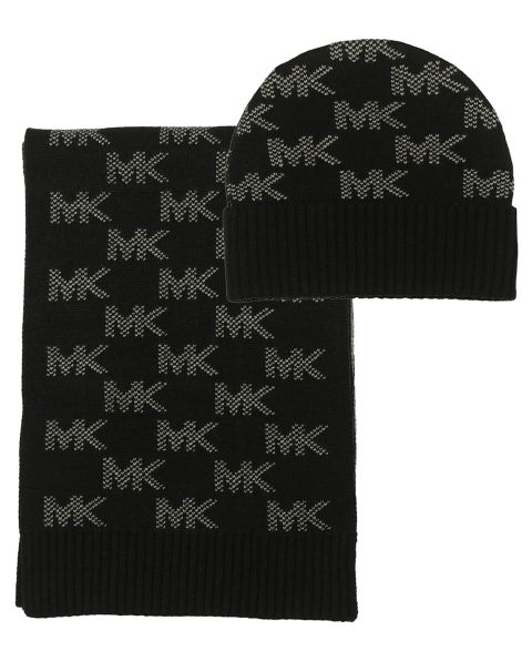 Женские комплекты Michael Kors Check Cuff Beanie and Scarf Set, цвет: Чёрный