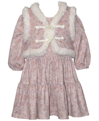 Baby Girls' Ditzy Floral Dress and Sherpa Vest, 2-Piece Set