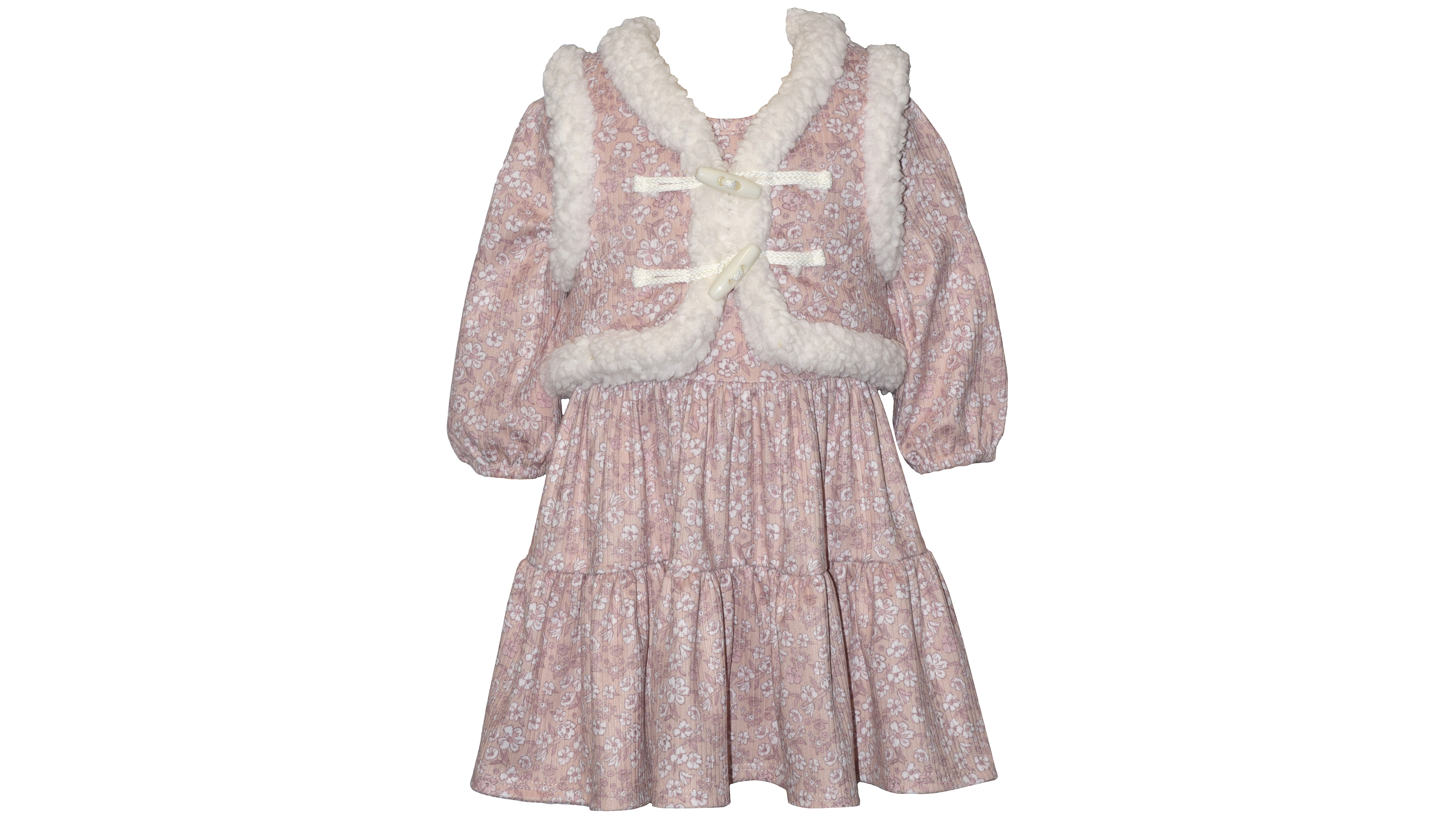 Bonnie Baby Girls' Ditzy Floral Dress and Sherpa Vest, 2-Piece Set