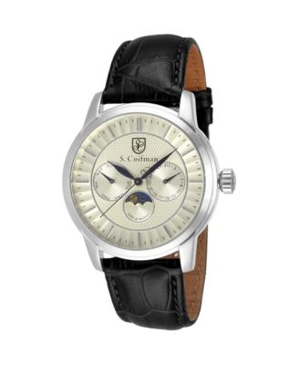 S.Coifman SC0211 Men's Heritage Chronograph Dial Leather Strap Watch 43mm