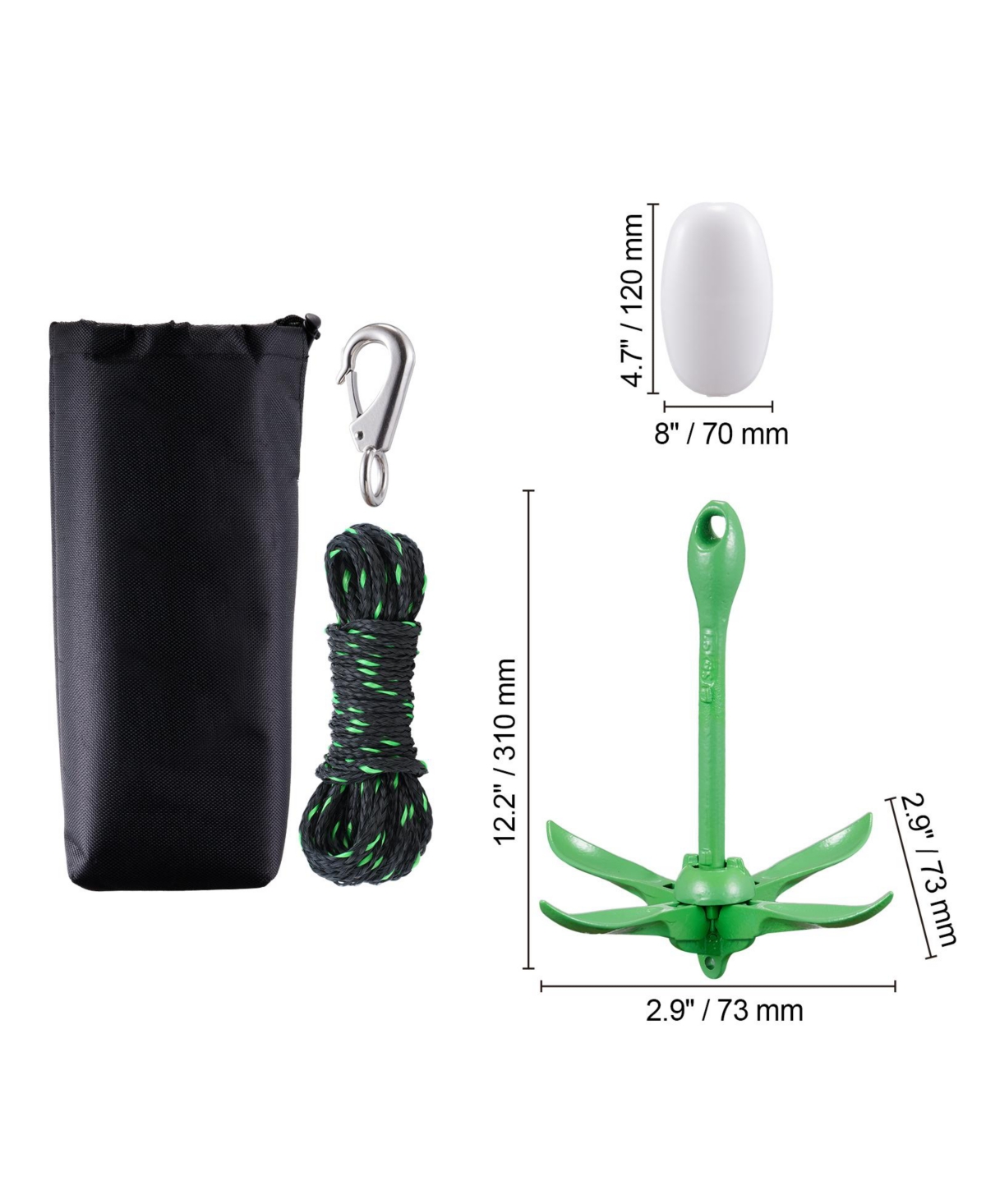 Sevorley Folding Kayak Anchor Kit, 3.5 lb Grapnel Anchor with 26 ft Rope, Buoy, Snap Hook and Storage Bag