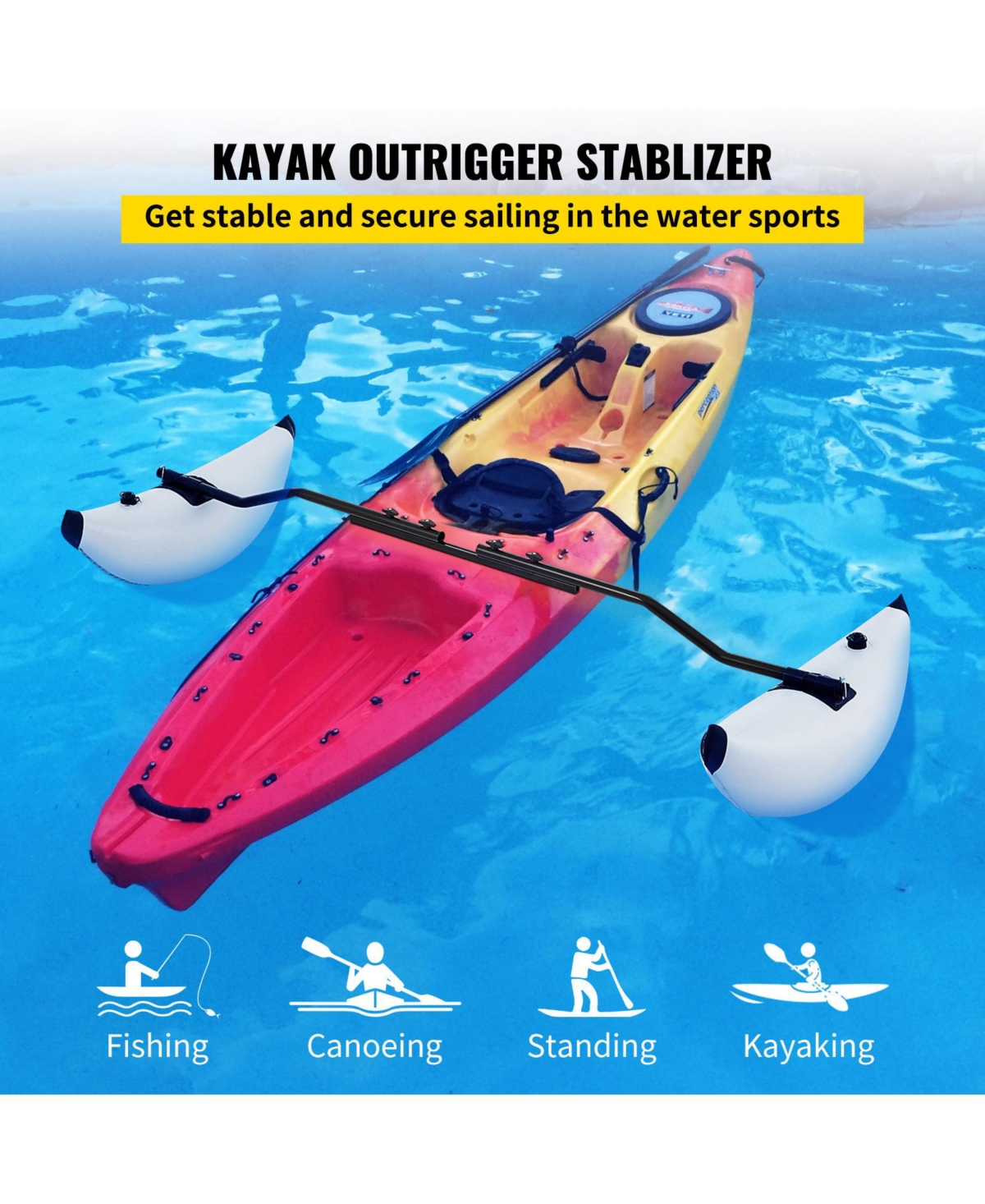 Sevorley Kayak Outrigger Stabilizers, 2-Pack Pvc Inflatable Float Kit with Sidekick Arms