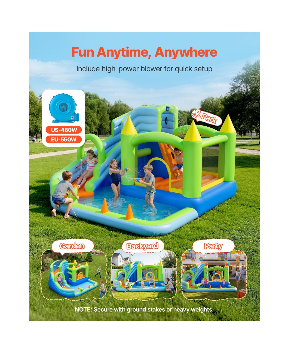 Sevorley Inflatable Water Slide Bounce House with Splash Pool and Basketball Hoop