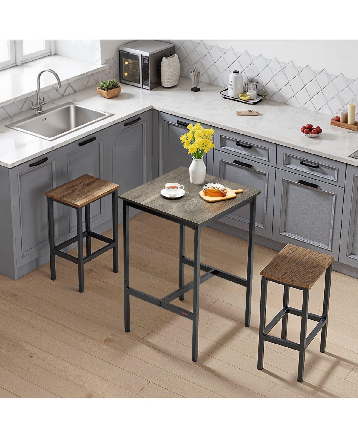 Slickblue Square High Top Bar Table with Metal Frame for Kitchen Dining