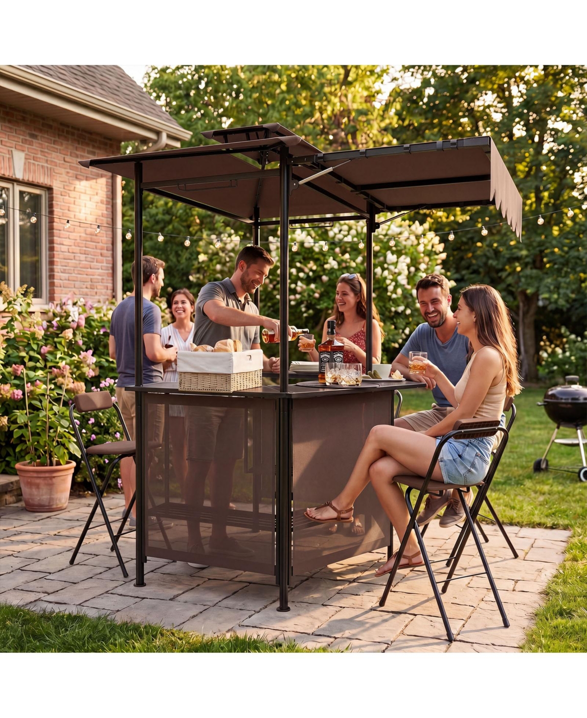 Gymax 4 Pieces Folding Bar Stools With Ergonomic Seat and Comfortable Footrest Anti-Slip Feet