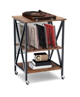 3-Tier Rolling Record Album Stand Vintage 20 Inch with 3 Dividers