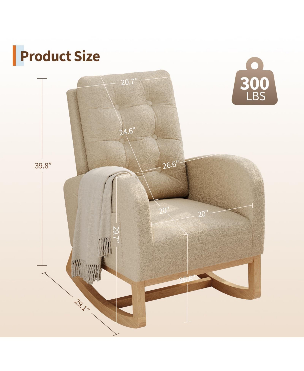 homfan Nursery Rocking Chair Modern Ergonomic High Back with Adjustable Footrest Soft Fleece Upholstered Sturdy Wooden Legs Glider Armchair