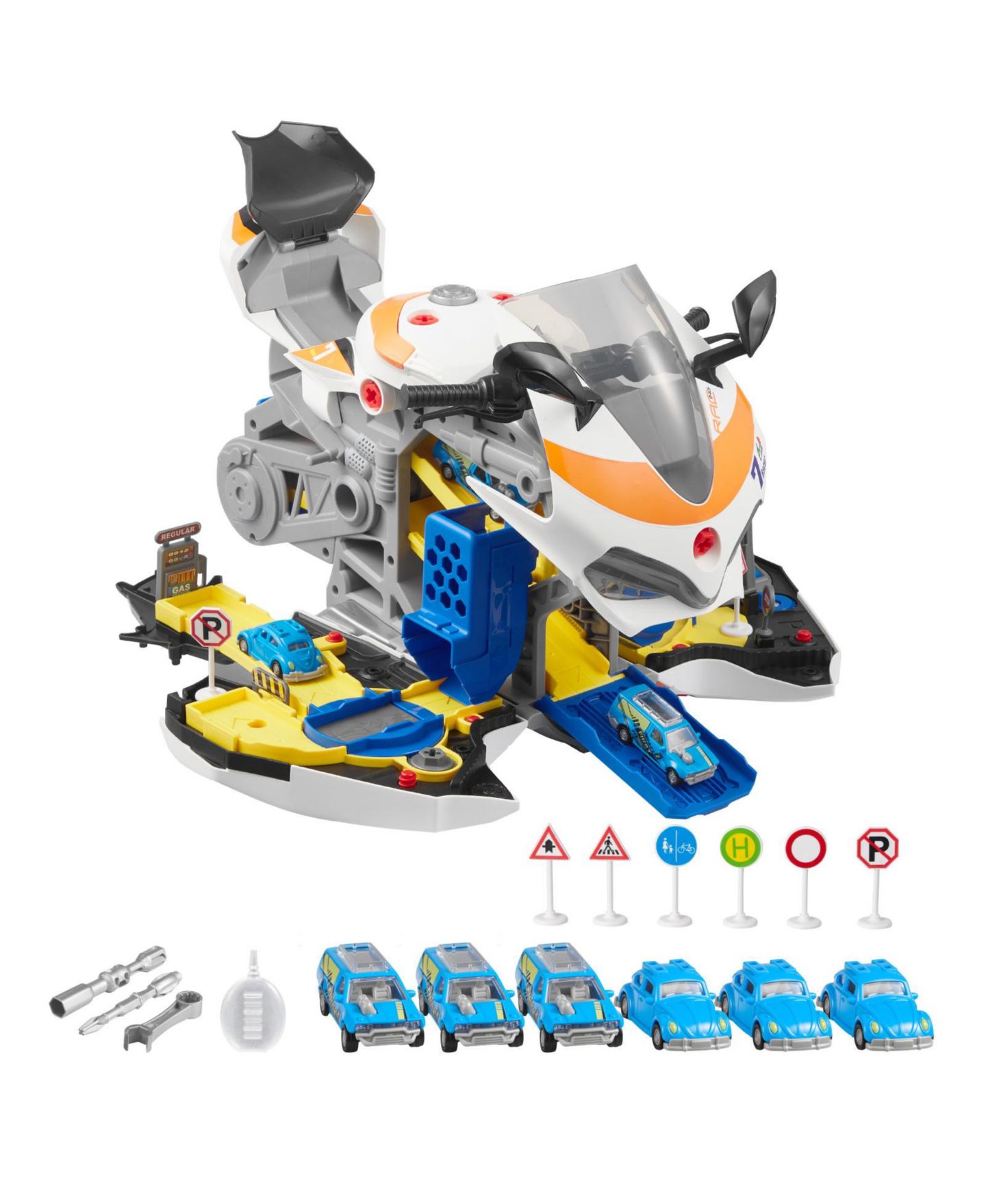 Детские игрушки SUGIFT 25 Piece Motorcycle Mechanic Toy with Removable Parts Lights Sounds for Ages 3 Years and Up, цвет: Жёлтый — фото 1