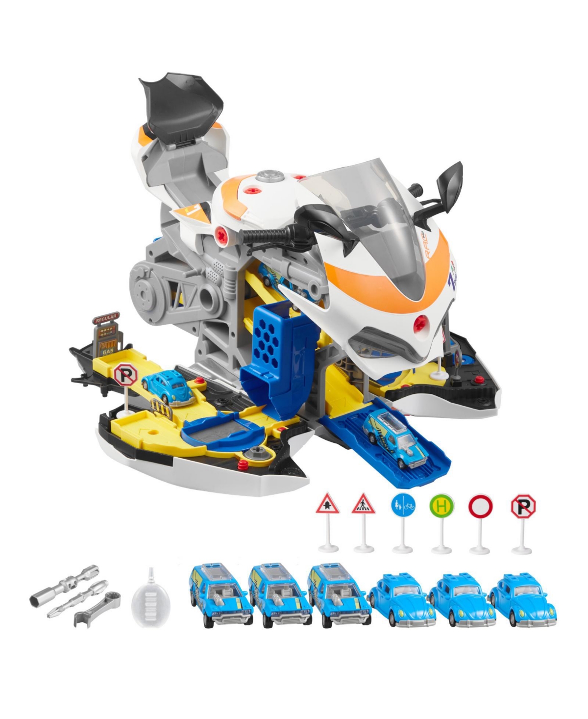 Sugift 25 Piece Motorcycle Mechanic Toy with Removable Parts Lights Sounds for Ages 3 Years and Up