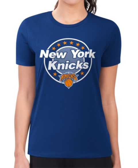 Женская футболка G-III 4Her by Carl Banks Blue New York Knicks Super-Slim Lightweight Pinstripe Circle Graphic
