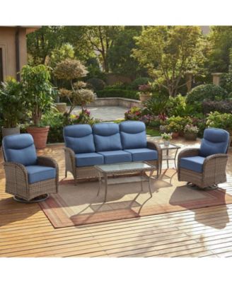 5-Piece Outdoor Garden Wicker Crescent High Backrest Conversation Set with Coffee Table and 6" Cushion