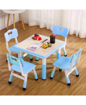 Kids Table and 4 Chairs Set, 5-Piece Height Adjustable Toddler Activity Play Table Set, Non-Slip Feet, Graffiti Desktop for Classroom, Home