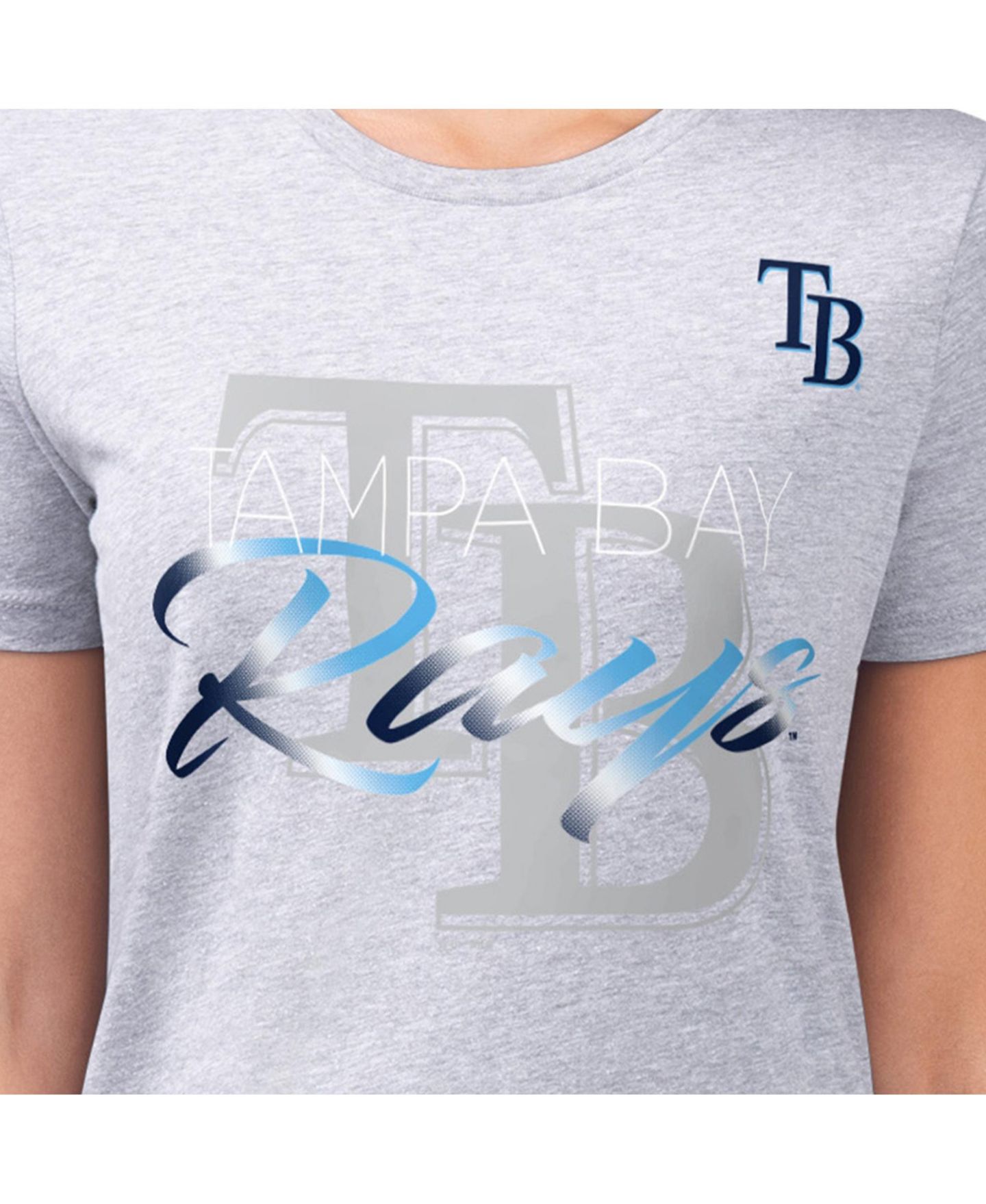 Женская футболка G-III 4Her by Carl Banks Heather Gray Tampa Bay Rays Super-Slim Fit Lightweight Shadow Logo Graphic — фото 3