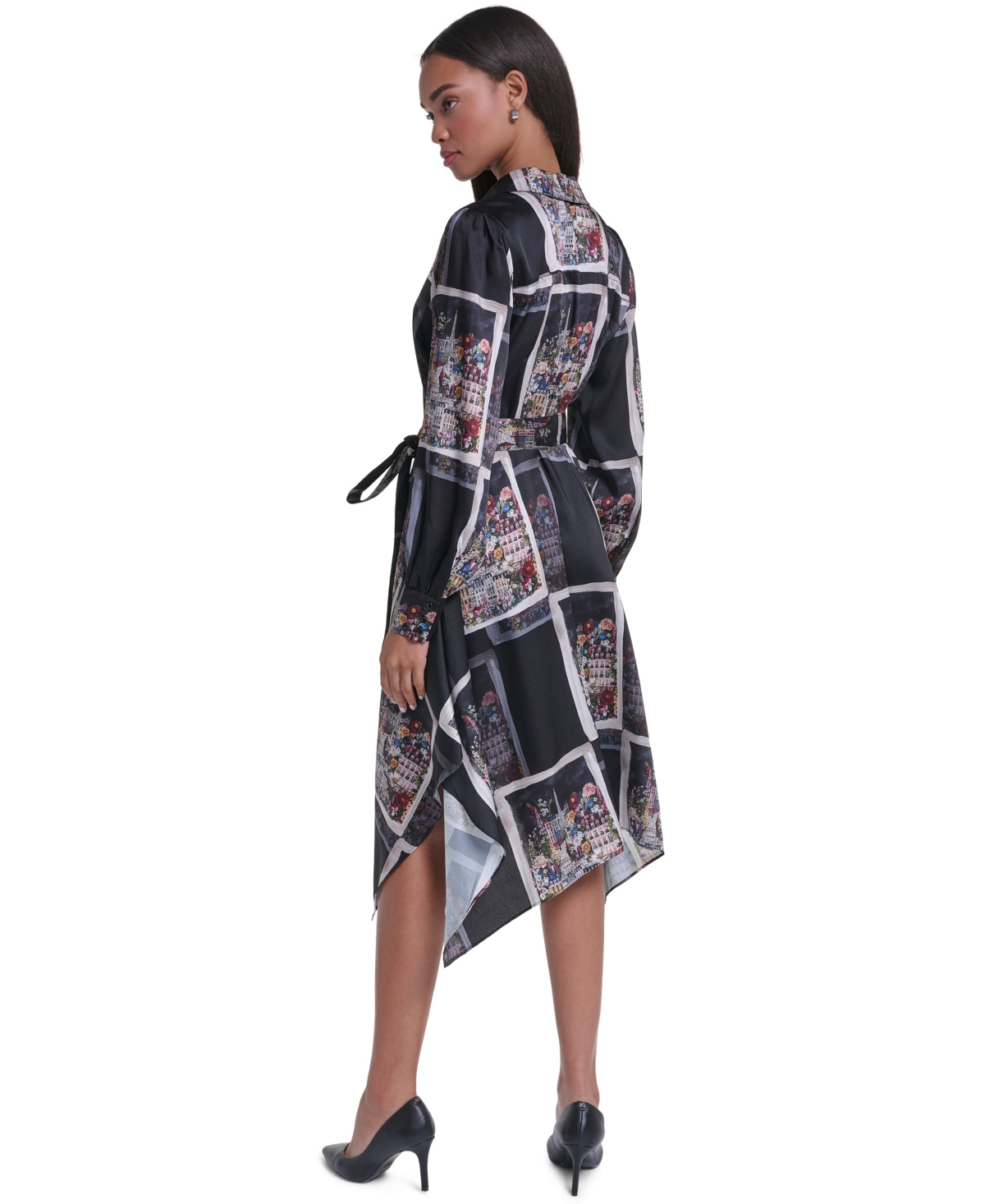 Karl Lagerfeld Paris Women's Long-Sleeve Printed Hanky-Hem Dress