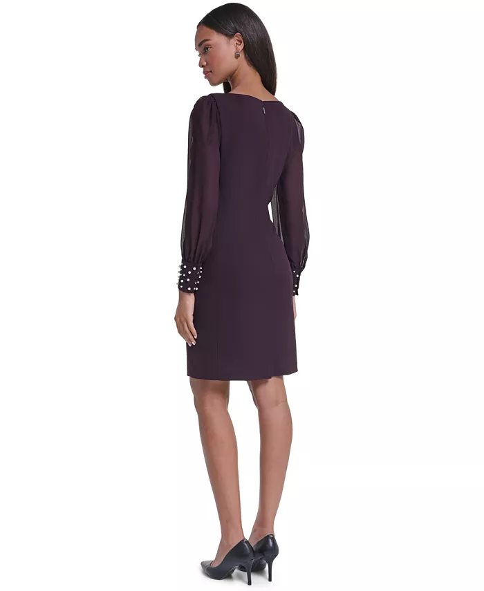 Women's Illusion-Sleeve Beaded-Cuff Dress - thumbnail 9