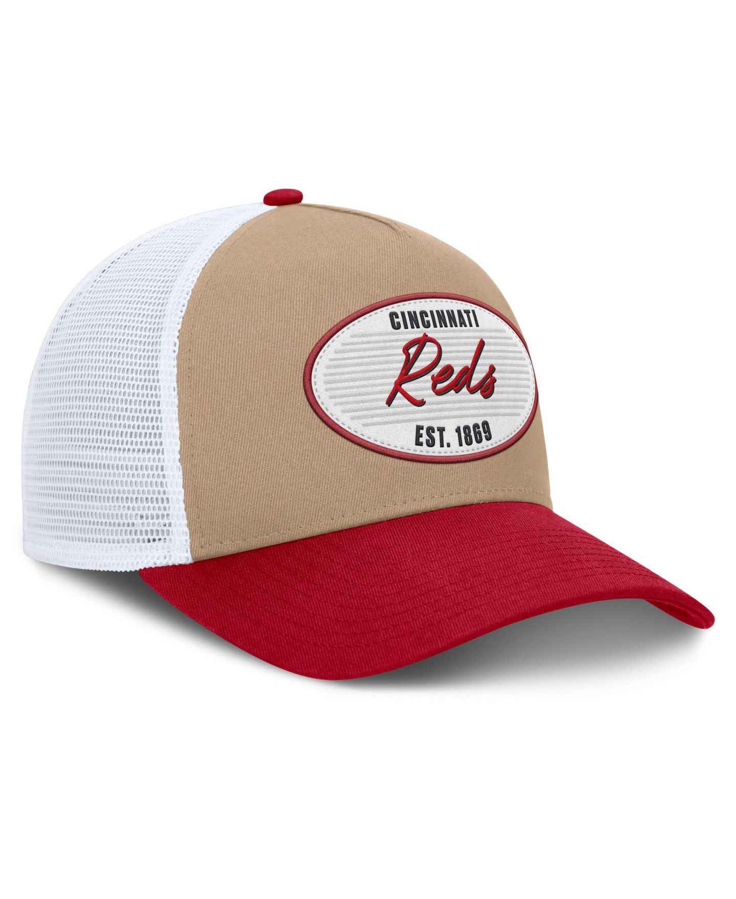 Мужская кепка Nike Khaki/Red Cincinnati Reds Rise A-Frame Trucker Adjustable Hat — фото 3