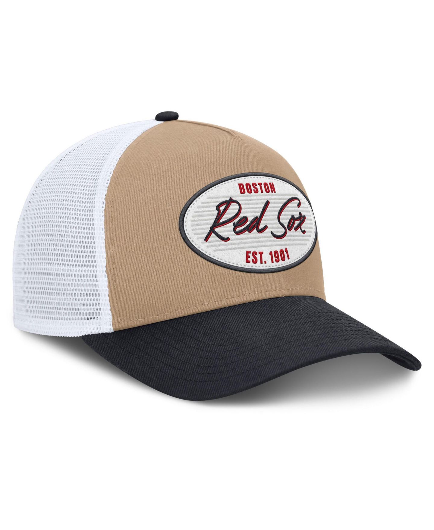 Мужская кепка Nike Khaki/Navy Boston Red Sox Rise A-Frame Trucker Adjustable Hat — фото 3