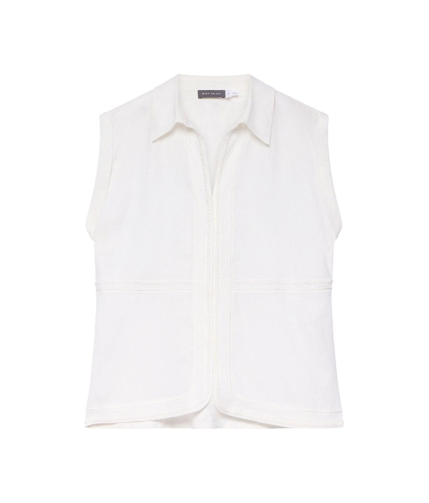 Женская блузка Mint Velvet Sleeveless Collared Pocket Linen, цвет: Слоновая кость — фото 7