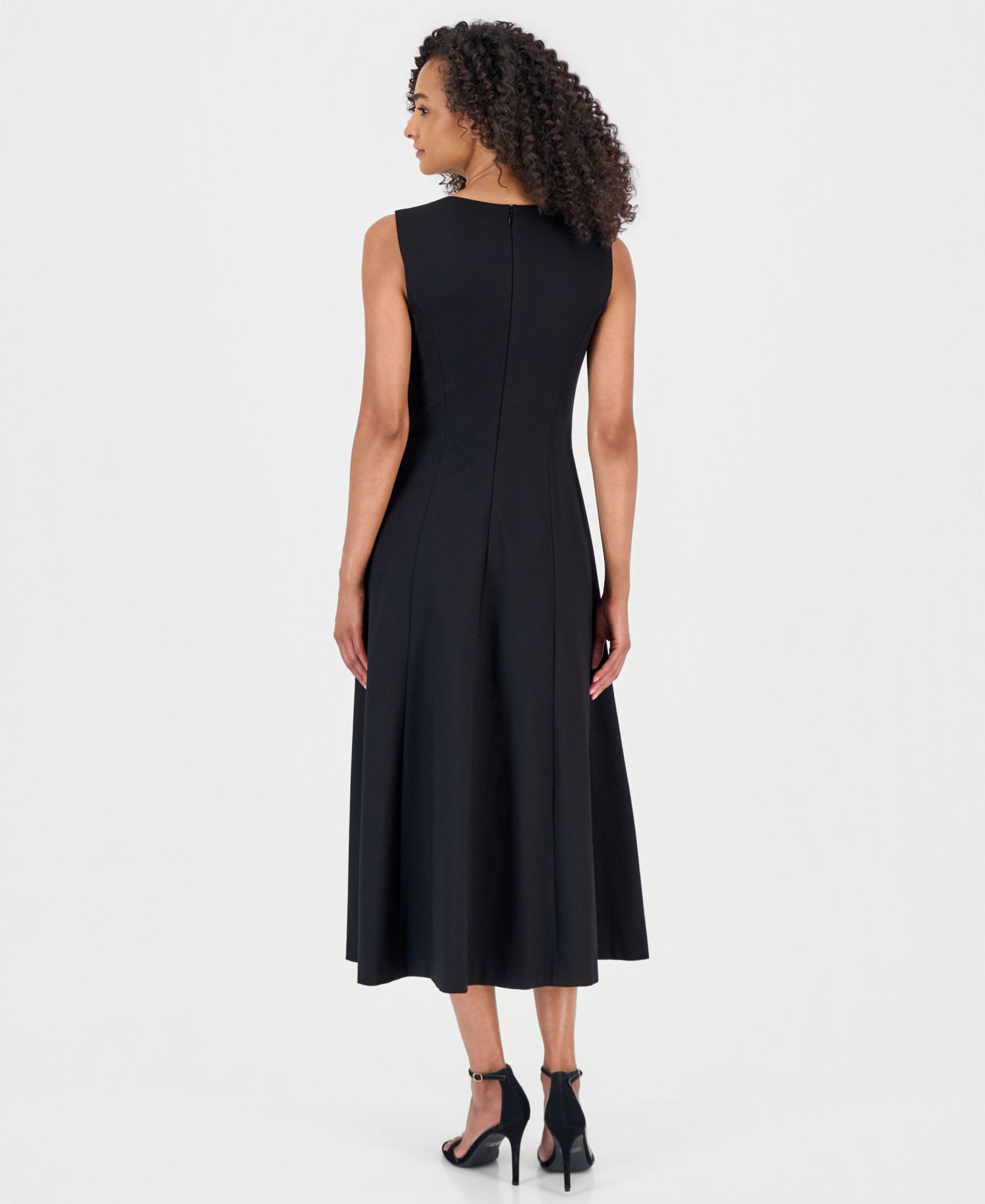 Women's Fit & Flare Velvet-Flower Embellished Midi Dress