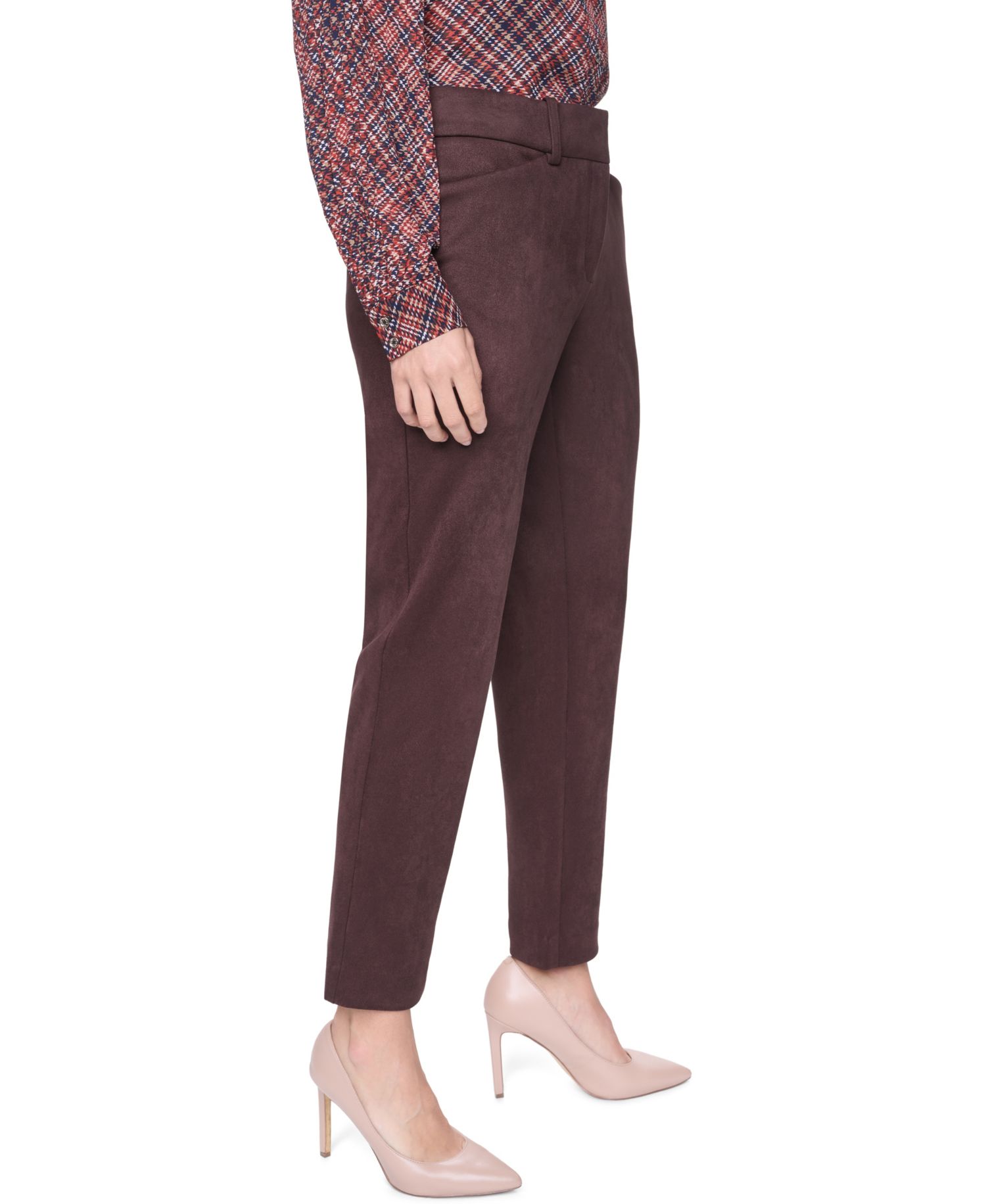 Women's Mid-Rise Straight Faux Suede Pants