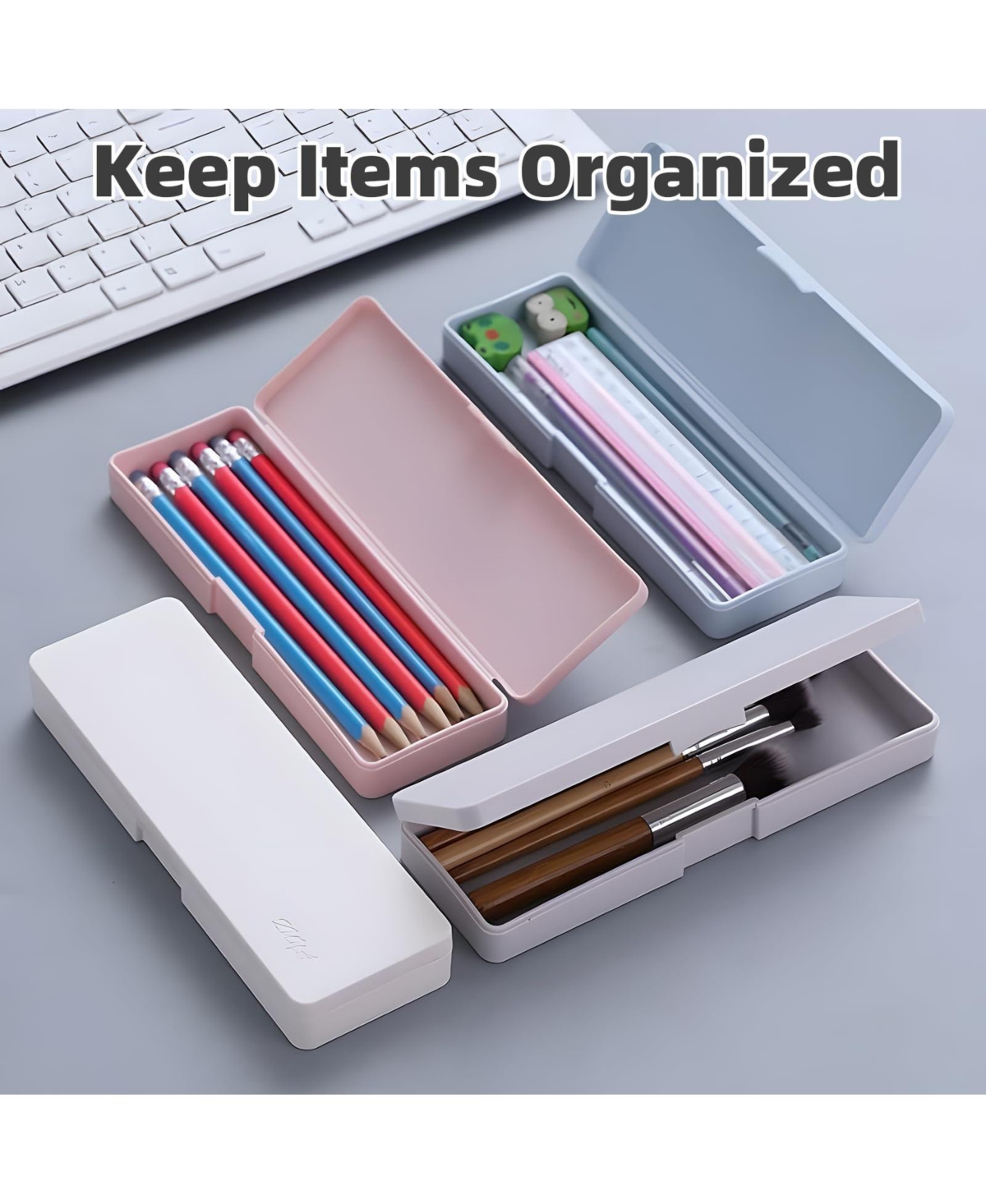 Danrong Pencil Box Hard Case Snap Tight Lid Stackable Plastic Large Capacity School Office Storage Organizer