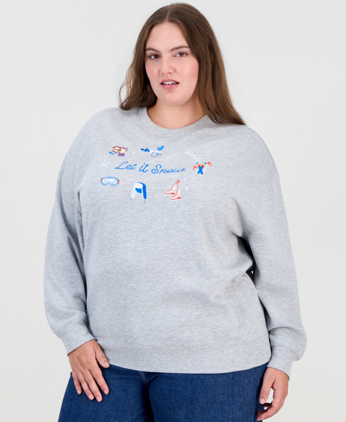Rebellious One Plus Size Let It Snow Graphic Crewneck Sweatshirt - H Grey