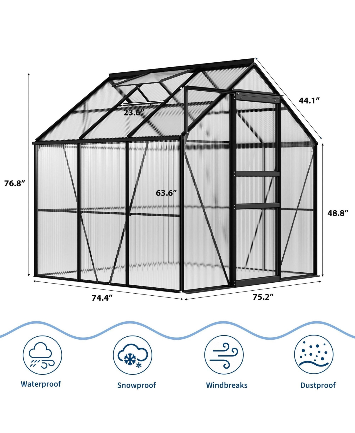 6 x Ft Walk-in Aluminum Greenhouse with Sections, Outdoor Garden Plant House for Backyard Patio and Balcony