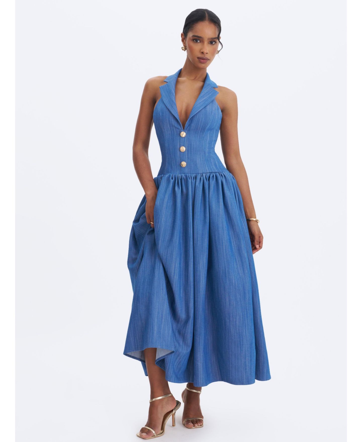 Женское платье Miss Circle Xyan Halter A-Line Sleeveless Denim, цвет: Джинсовый синий — фото 4